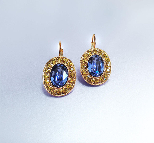AVALON  Crystal  large oval drop earrings tanzanite,gold plated