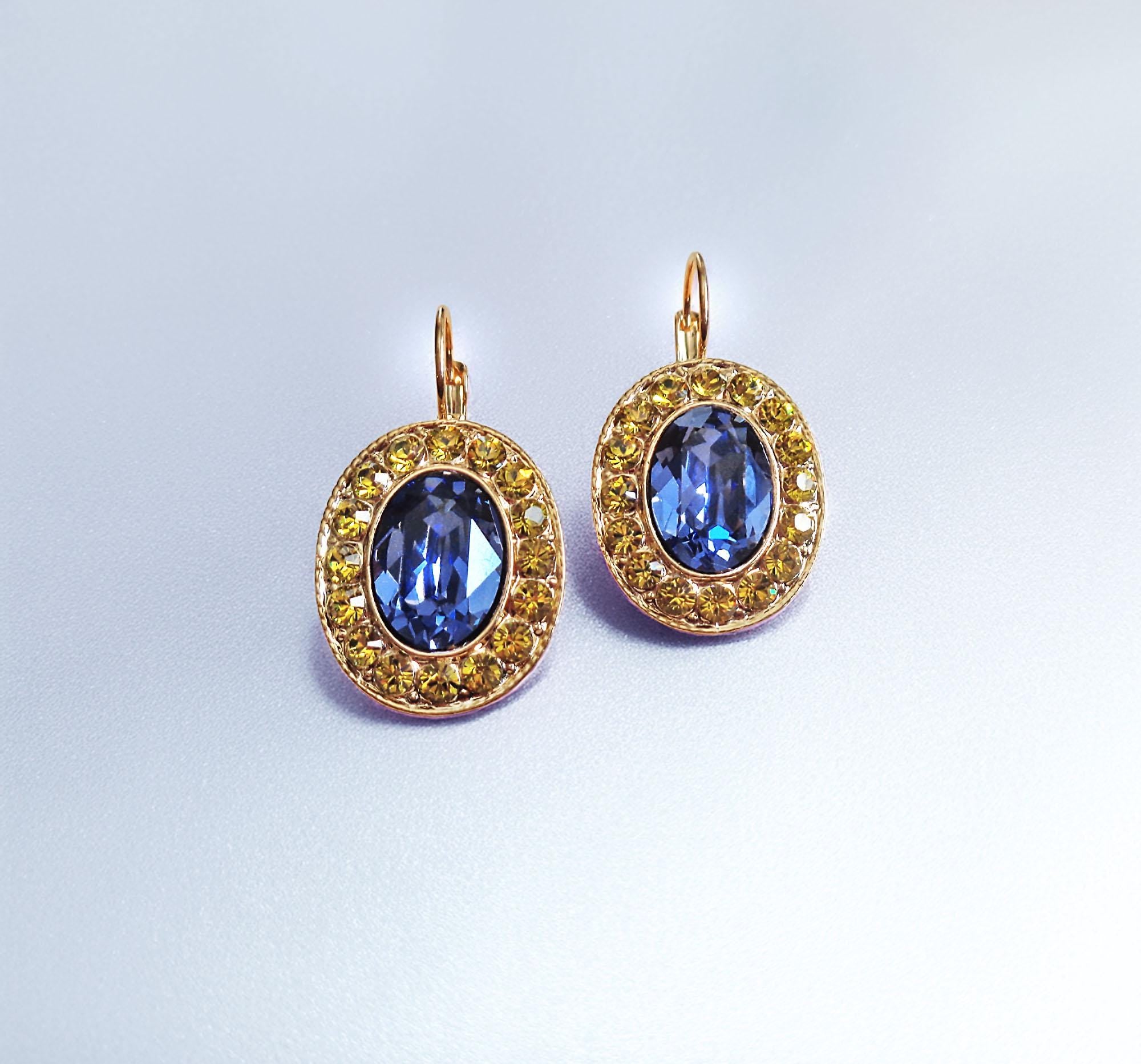AVALON  Crystal  large oval drop earrings tanzanite,gold plated