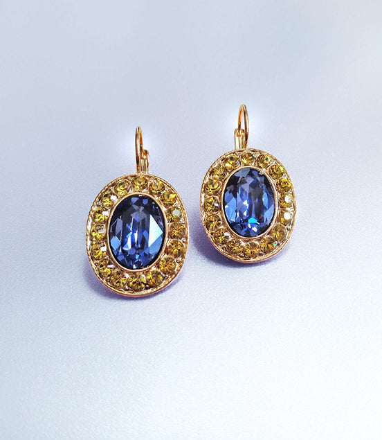 AVALON  Crystal  large oval drop earrings tanzanite,gold plated
