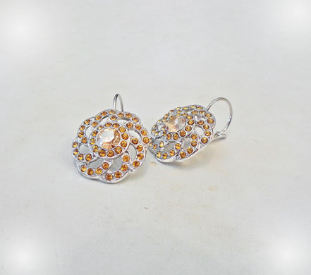 JACQUELINE crystal swirl design drop earrings,golden topaz,rhodium silver