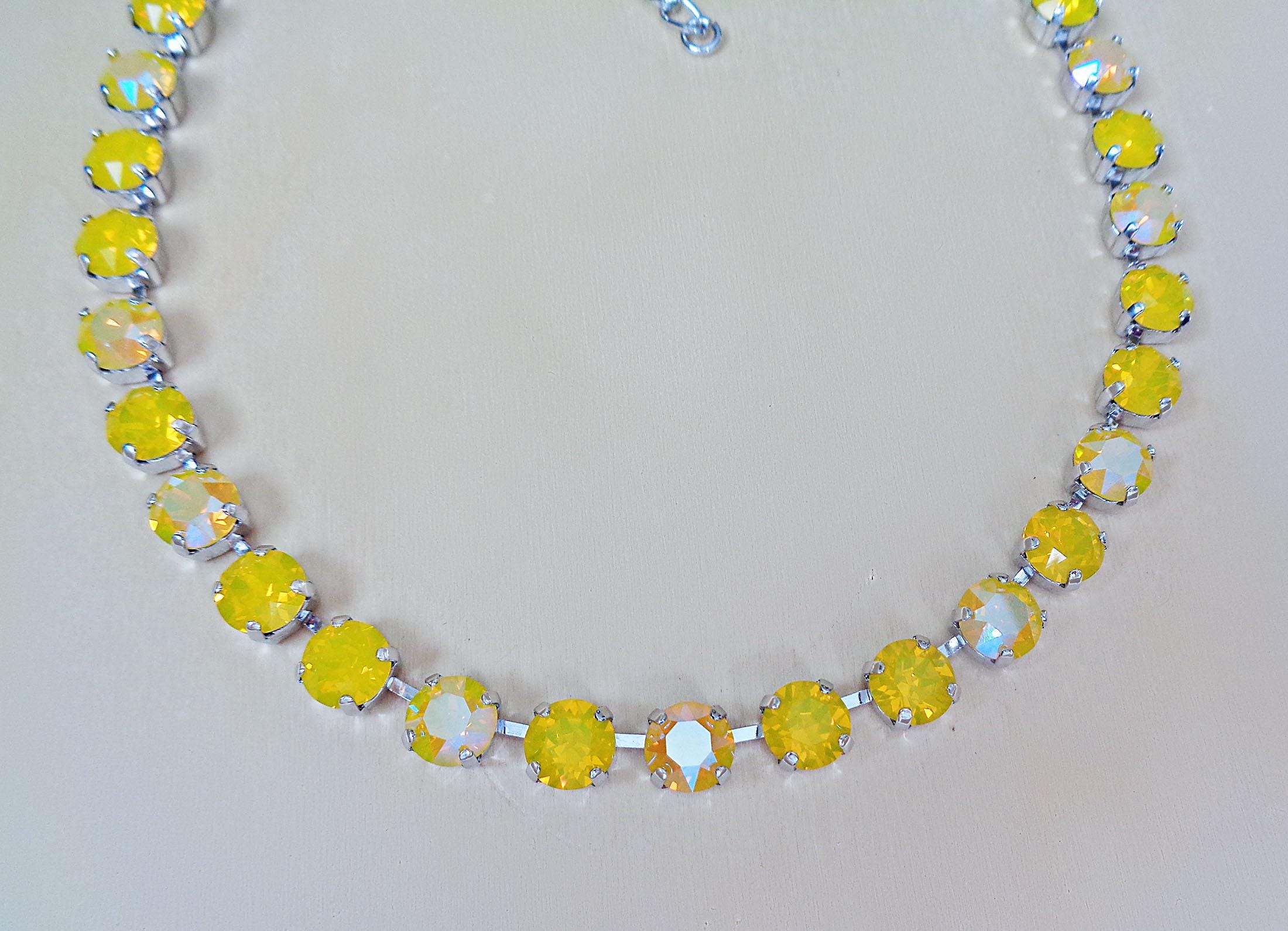 DAFFODIL GARDEN Austrian crystal tennis necklace,yellow opal shimmer
