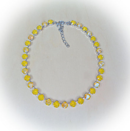 DAFFODIL GARDEN Austrian crystal tennis necklace,yellow opal shimmer