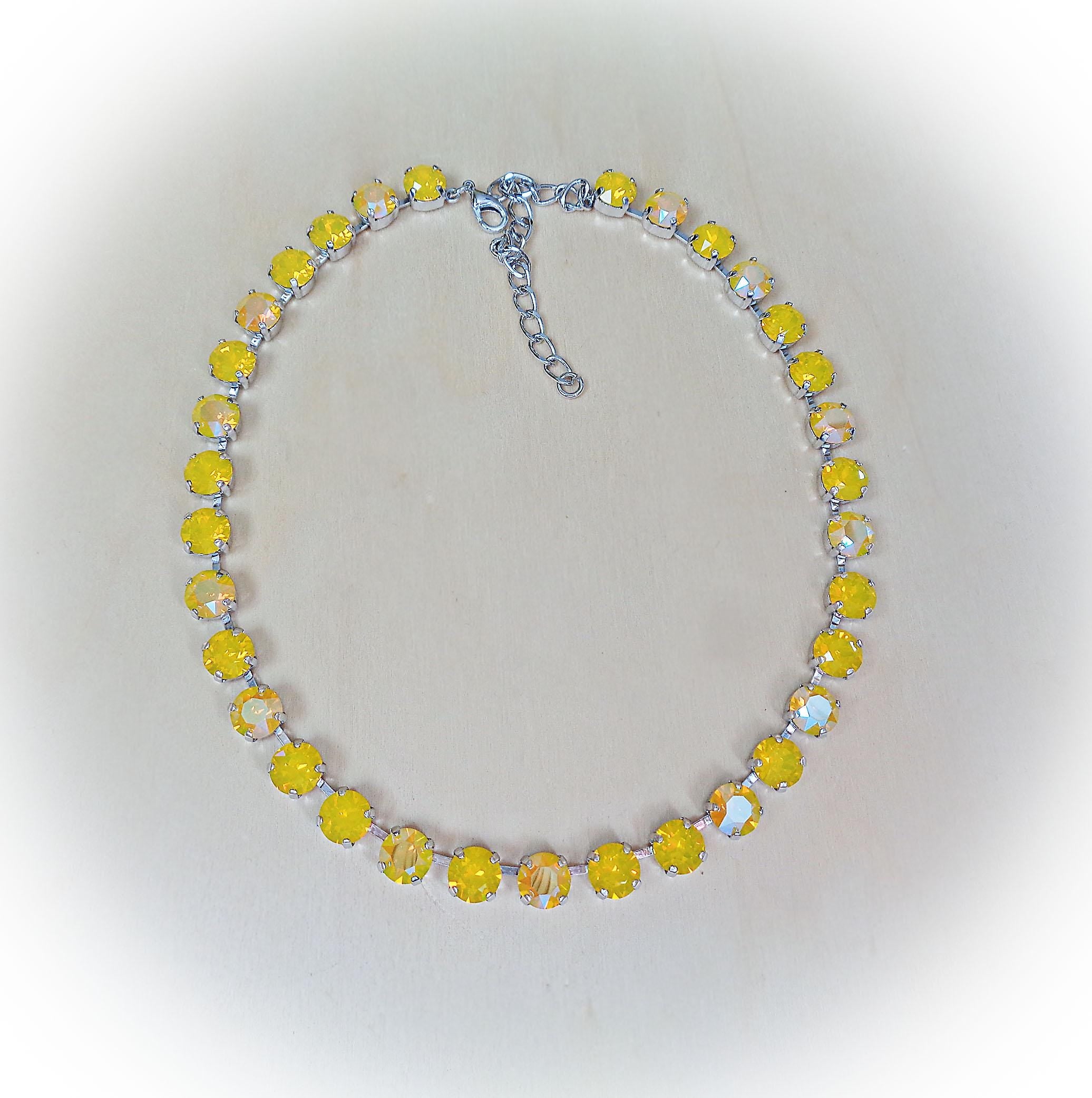 DAFFODIL GARDEN Austrian crystal tennis necklace,yellow opal shimmer
