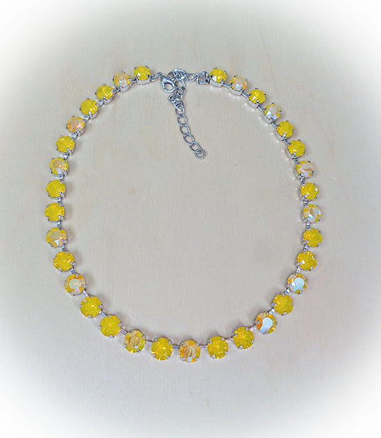DAFFODIL GARDEN Austrian crystal tennis necklace,yellow opal shimmer