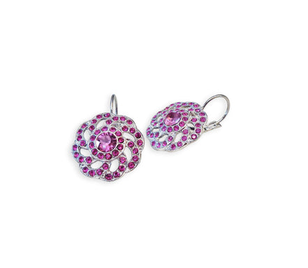 HARLOW crystal swirl design drop earrings,fuchsia,rhodium silver