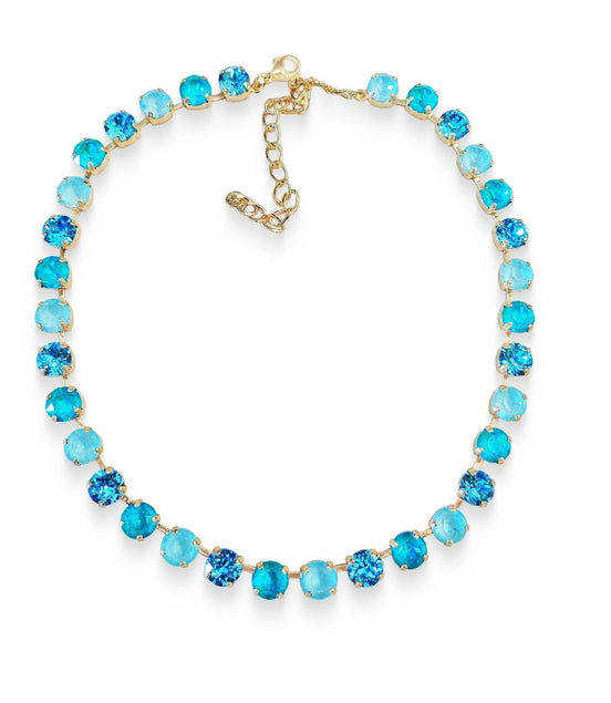 TROPICAL SEA crystal tennis necklace,soft mint,light turquoise,gold plated