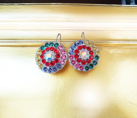 HARPER Large crystal floral design drop earrings,multicolour,rhodium silver