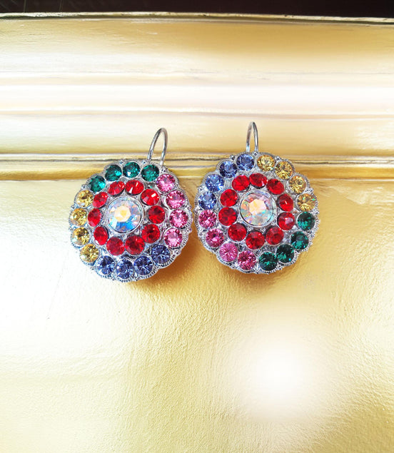 HARPER Large crystal floral design drop earrings,multicolour,rhodium silver