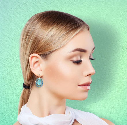 ELLERY  Crystal  large oval drop earrings mint green gold plated