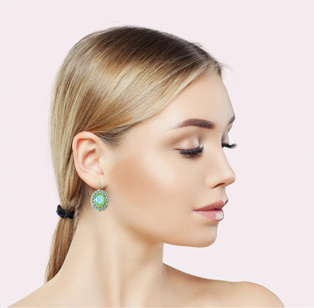 DAPHNE Crystal  large oval drop earrings peridot green, gold plated