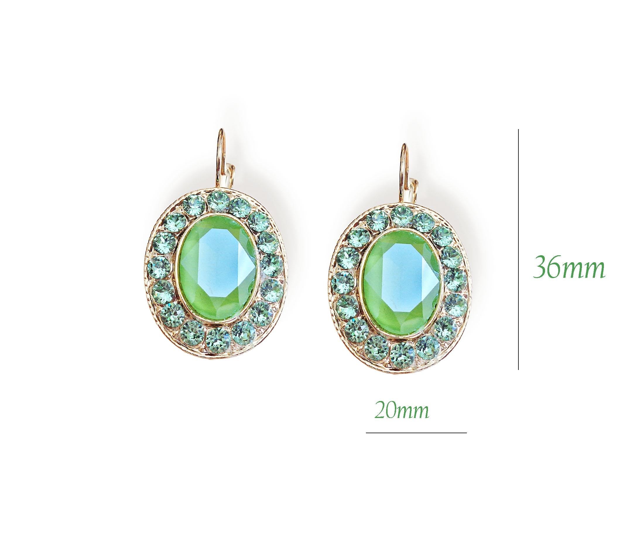 DAPHNE Crystal  large oval drop earrings peridot green, gold plated