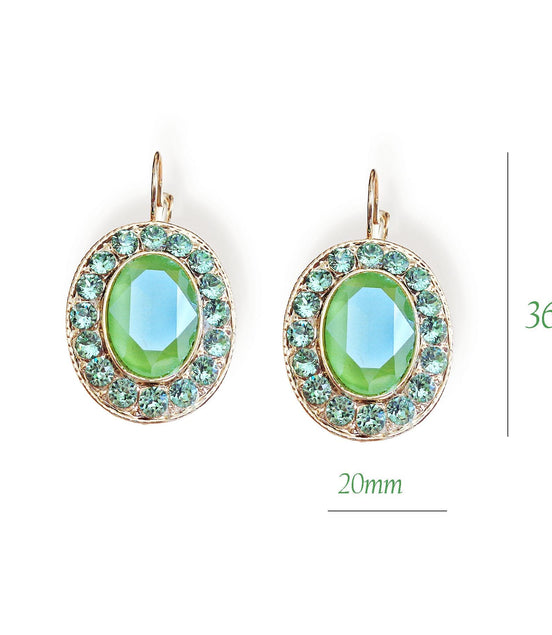 DAPHNE Crystal  large oval drop earrings peridot green, gold plated