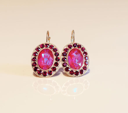 AMANDA,crystal oval drop earrings,ruby,lotus pink ,yellow gold