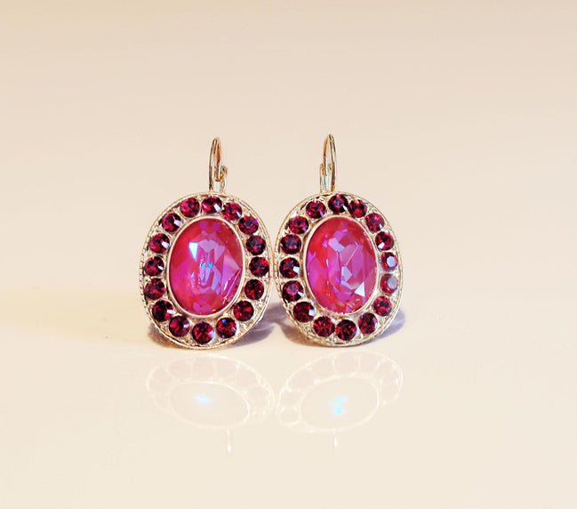 AMANDA,crystal oval drop earrings,ruby,lotus pink ,yellow gold