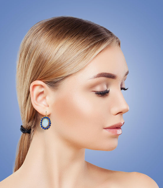 GEMMA Crystal  large oval drop earrings white opal,blue, gold plated