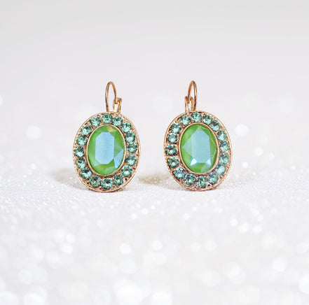 DAPHNE Crystal  large oval drop earrings peridot green, gold plated