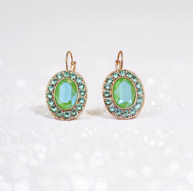 DAPHNE Crystal  large oval drop earrings peridot green, gold plated