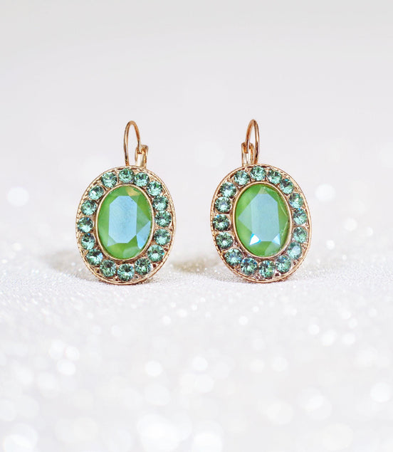 DAPHNE Crystal  large oval drop earrings peridot green, gold plated