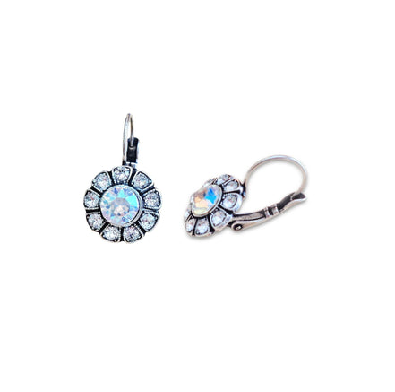 ESTELLE crystal floral drop earrings,clear crystal shimmer,antique silver