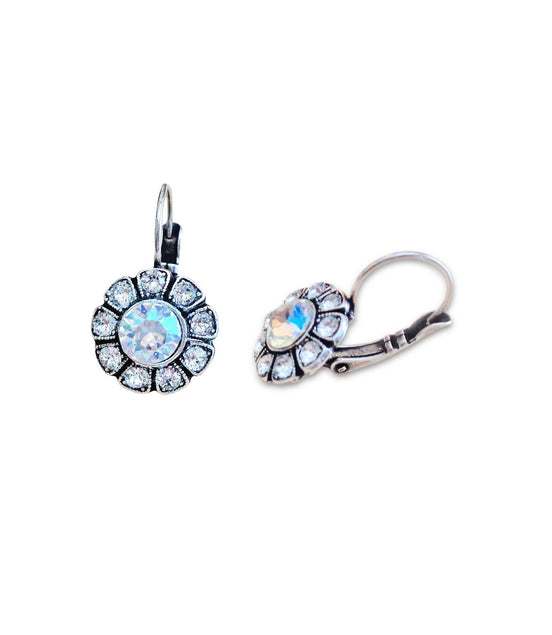 ESTELLE crystal floral drop earrings,clear crystal shimmer,antique silver
