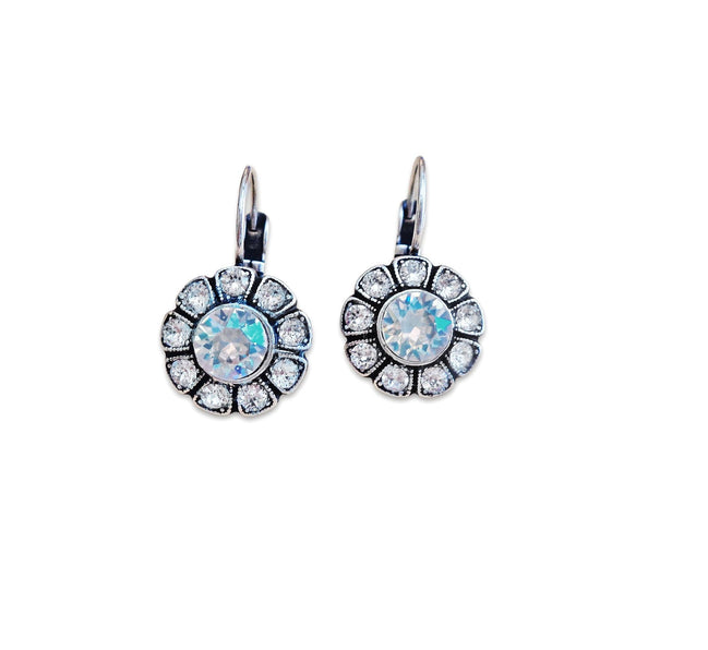 ESTELLE crystal floral drop earrings,clear crystal shimmer,antique silver