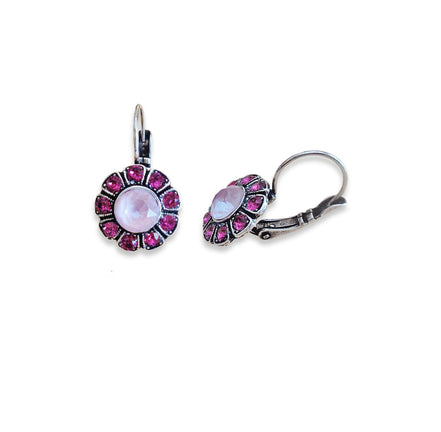 CASSIA crystal floral drop earrings,pink ,antique silver