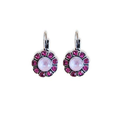 CASSIA crystal floral drop earrings,pink ,antique silver