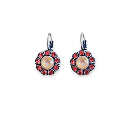 CALLA crystal floral drop earrings,padparadchsa ,light peach ,antique silver
