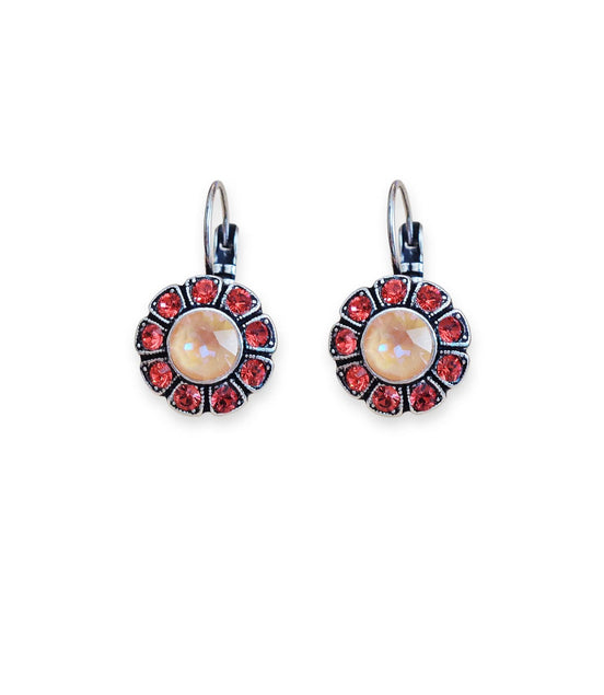 CALLA crystal floral drop earrings,padparadchsa ,light peach ,antique silver