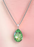 Crystal  large pear drop pendant necklace,peridot,stainless steel