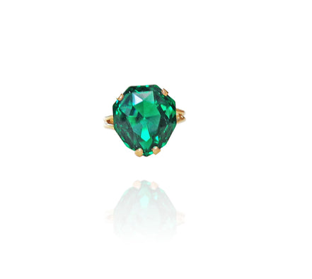 Crystal majestic stone ring ,green,gold plated