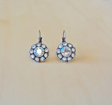 ESTELLE crystal floral drop earrings,clear crystal shimmer,antique silver
