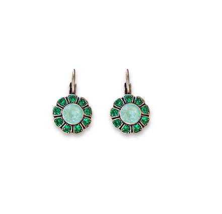 DAHLIA crystal floral drop earrings,bright green,antique silver