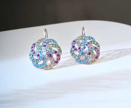 LULU crystal swirl design drop earrings,multicolour,rhodium silver