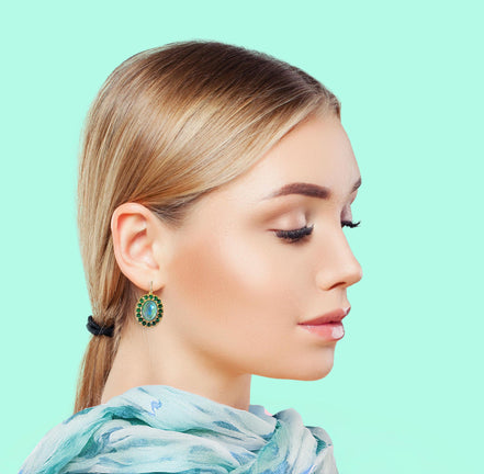 BLYTHE  Crystal  large oval drop earrings majestic green, gold plated