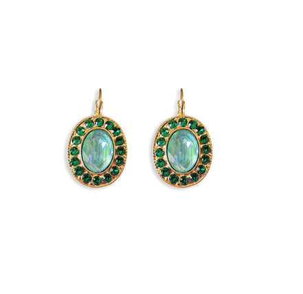 BLYTHE  Crystal  large oval drop earrings majestic green, gold plated