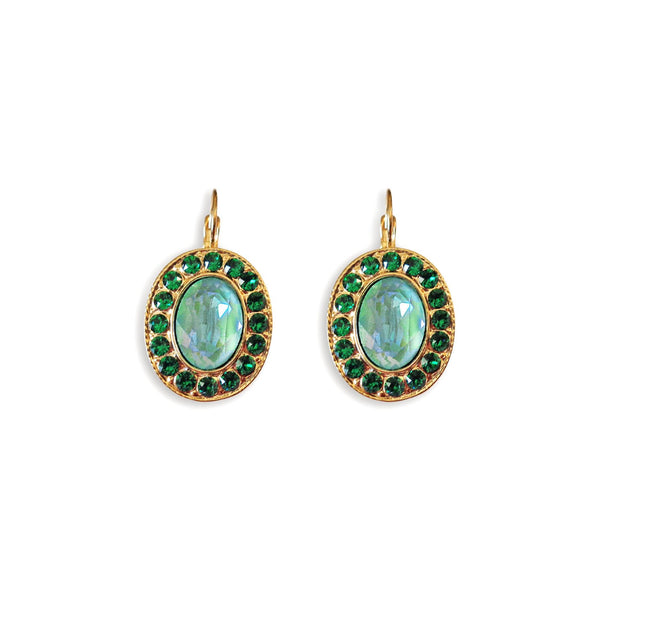 BLYTHE  Crystal  large oval drop earrings majestic green, gold plated