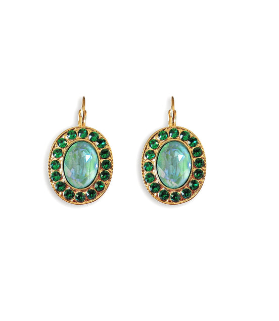 BLYTHE  Crystal  large oval drop earrings majestic green, gold plated