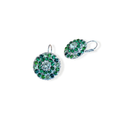 NEPHELE Large crystal floral design drop earrings,green ,rhodium silver