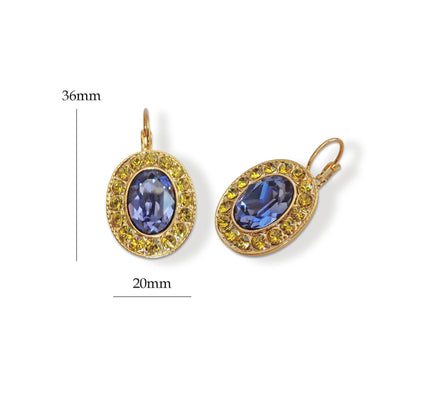 AVALON  Crystal  large oval drop earrings tanzanite,gold plated