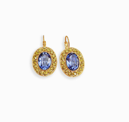 AVALON  Crystal  large oval drop earrings tanzanite,gold plated