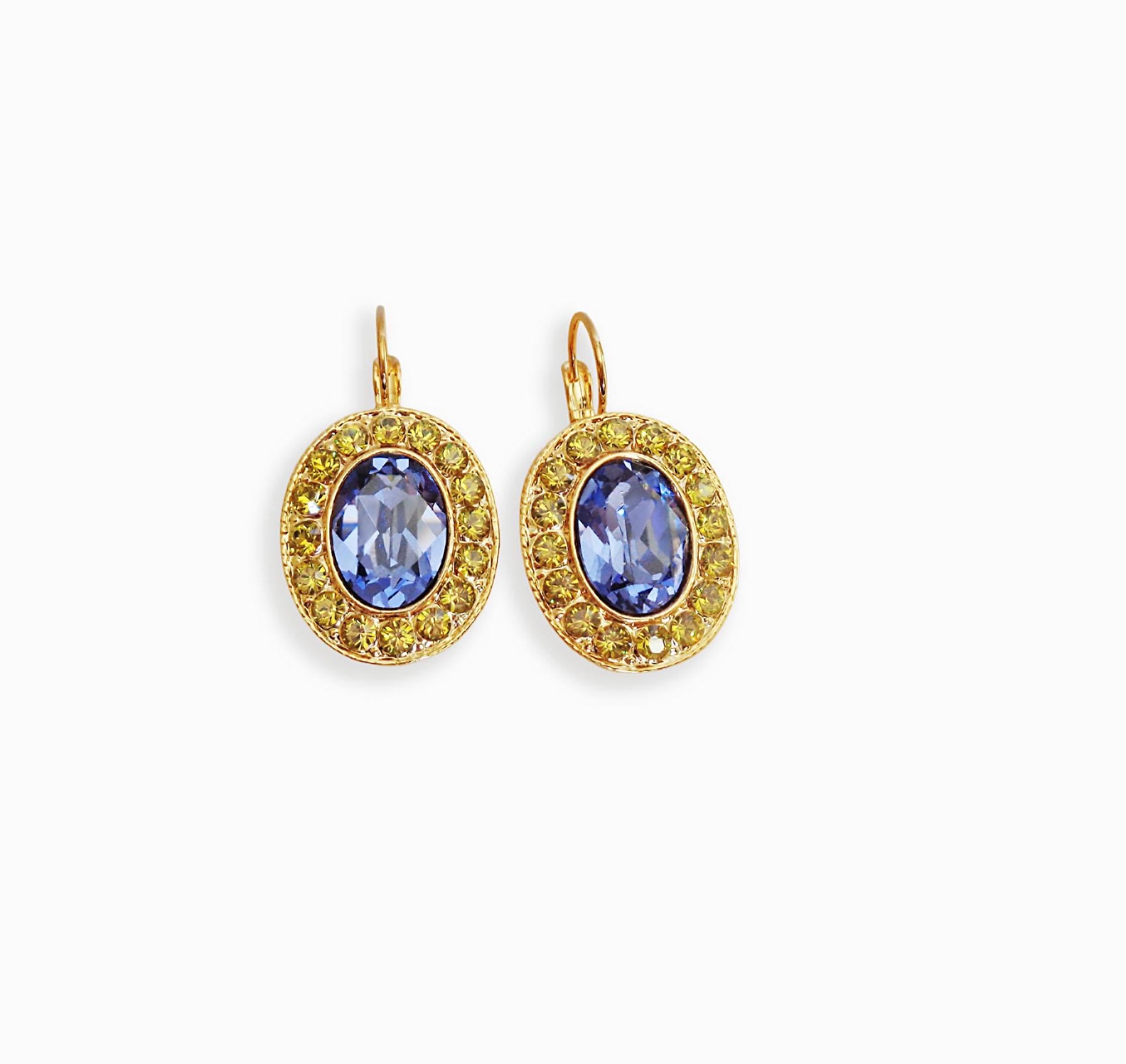 AVALON  Crystal  large oval drop earrings tanzanite,gold plated