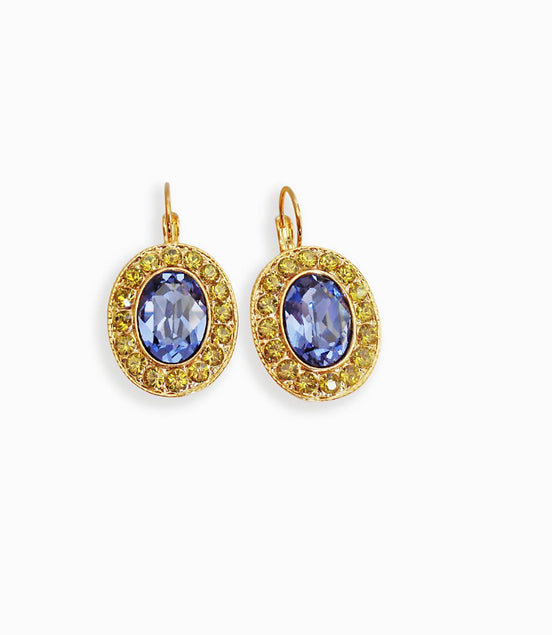 AVALON  Crystal  large oval drop earrings tanzanite,gold plated