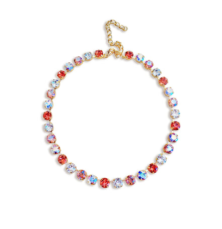 LOVE DELUXE crystal  tennis necklace clear crystal,rose peach ,yellow gold