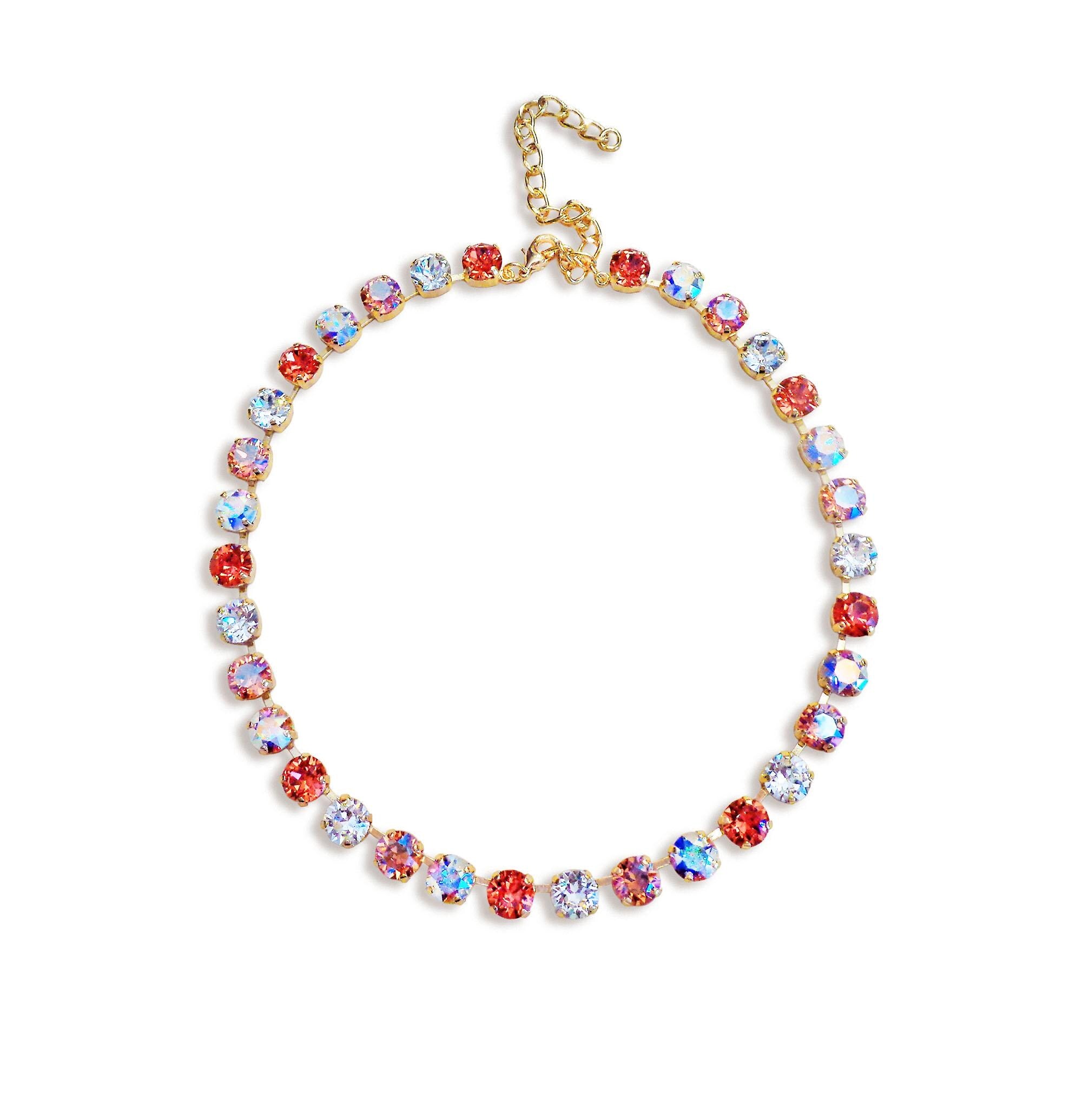 LOVE DELUXE crystal  tennis necklace clear crystal,rose peach ,yellow gold