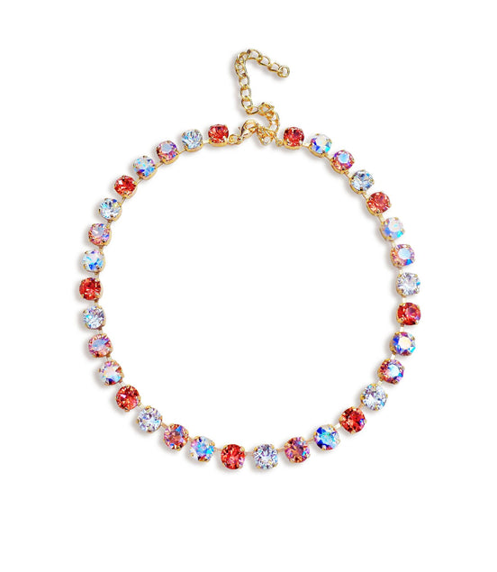 LOVE DELUXE crystal  tennis necklace clear crystal,rose peach ,yellow gold