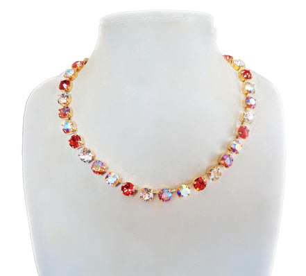 LOVE DELUXE crystal  tennis necklace clear crystal,rose peach ,yellow gold
