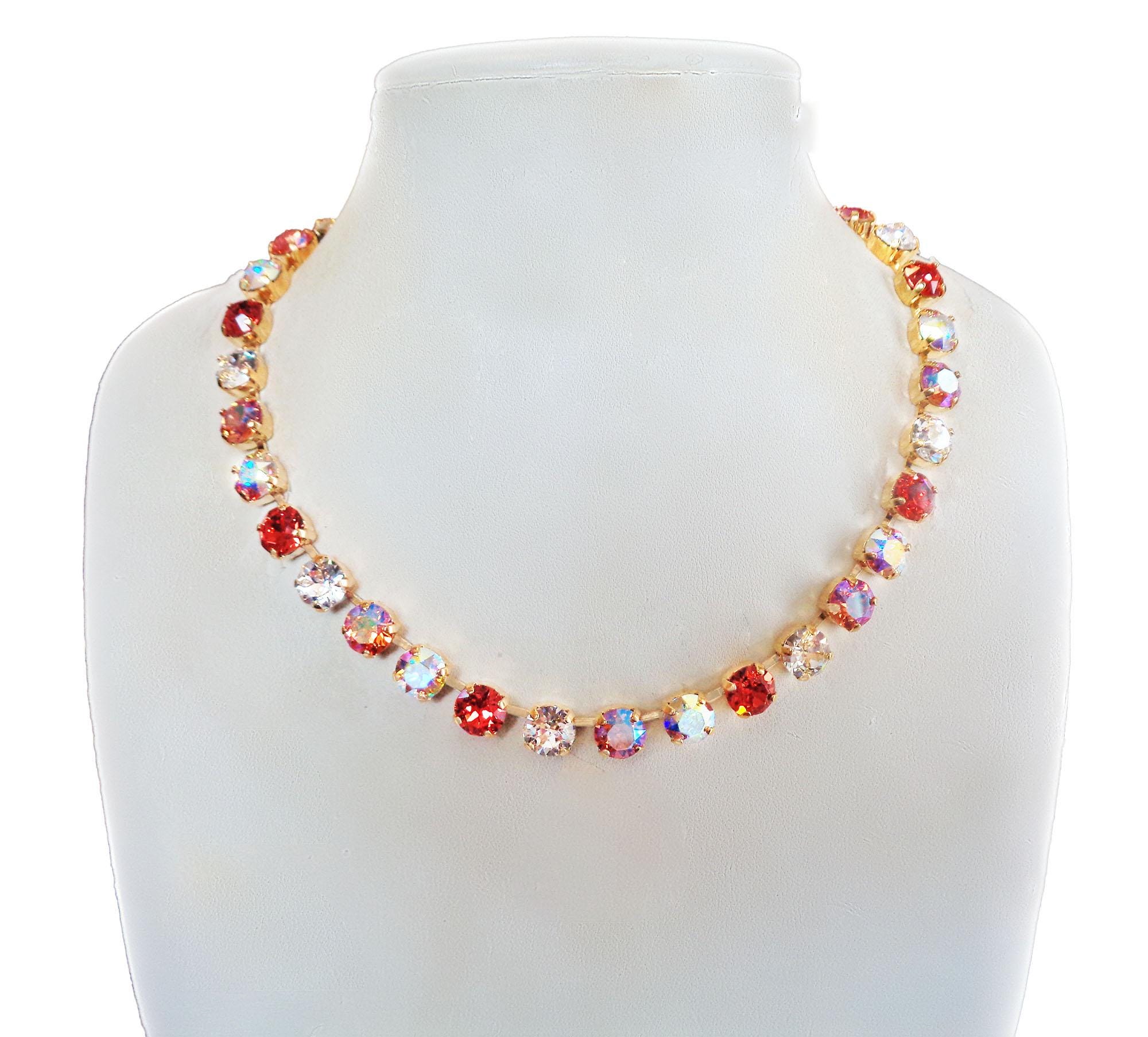 LOVE DELUXE crystal  tennis necklace clear crystal,rose peach ,yellow gold