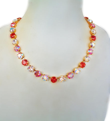 LOVE DELUXE crystal  tennis necklace clear crystal,rose peach ,yellow gold