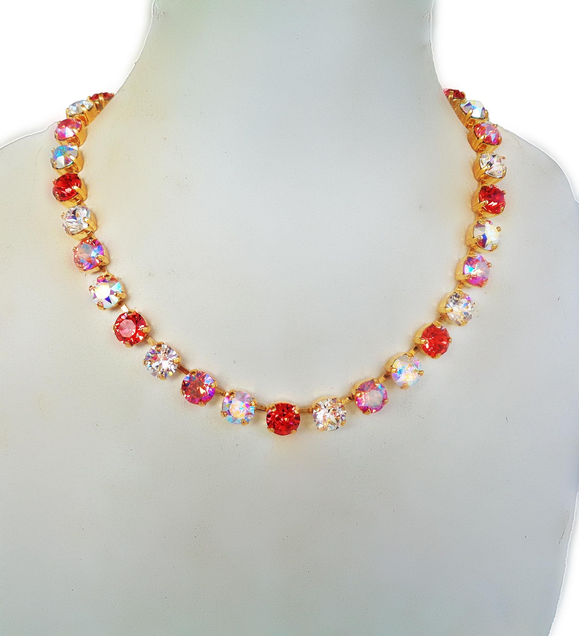 LOVE DELUXE crystal  tennis necklace clear crystal,rose peach ,yellow gold